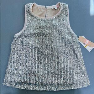 NEW - GB - GIANNI BINI - SILVER - SEQUIN - DRESSY - TANK TOP - SHIRT - SIZE - S